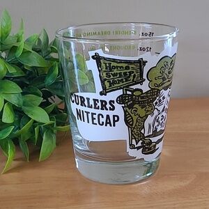 LIBBEY Vintage Novelty "Curlers Nitecap" Novelty Curling Theme 15oz Jigger Glass